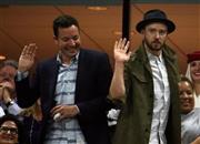 米歌手・俳優、ジャスティン・ティンバーレイクさん（右）＝２０１５年９月９日、米ニューヨーク（ＡＰ）