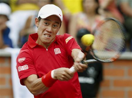 アレハンドロ・ファジャにストレート勝ちした錦織圭（にしこり・けい）＝２０１５年９月１８日、コロンビア・ペレイラ（ロイター＝共同）