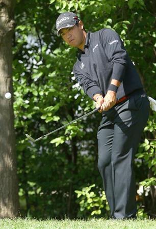 第３ラウンド、通算８アンダーで１８位となった松山英樹＝２０１５年９月１９日、米イリノイ州レークフォレストのコンウェーファームズＧＣ（共同）