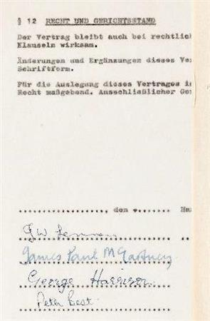 ビートルズが１９６１年に結んだ初めてのレコーディング契約書（ＡＰ）