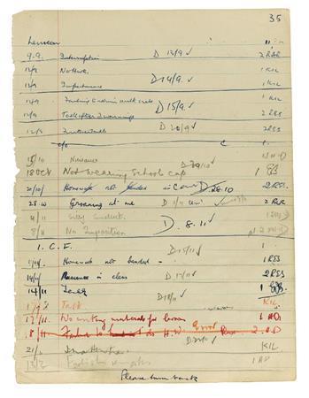 元ビートルズのジョン・レノン（１９４０～８０年）が学生時代に行った「非行」の記録（ザビーズ提供・共同）