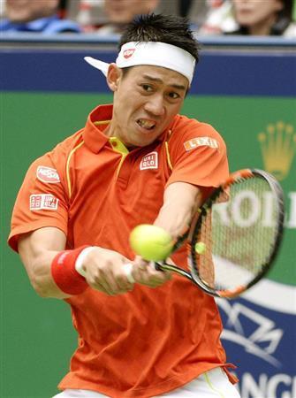 シングルス２回戦でニック・キリオスに逆転勝ちした錦織圭（にしこり・けい）＝２０１５年１０月１４日、中国・上海市（共同）