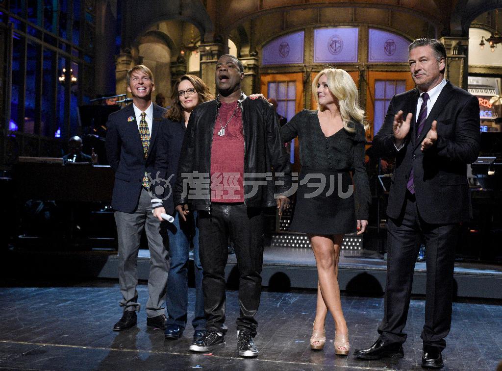 米コメディアン、トレイシー・モーガンさん（中央）＝２０１５年１０月１７日、米ニューヨーク（ＡＰ）