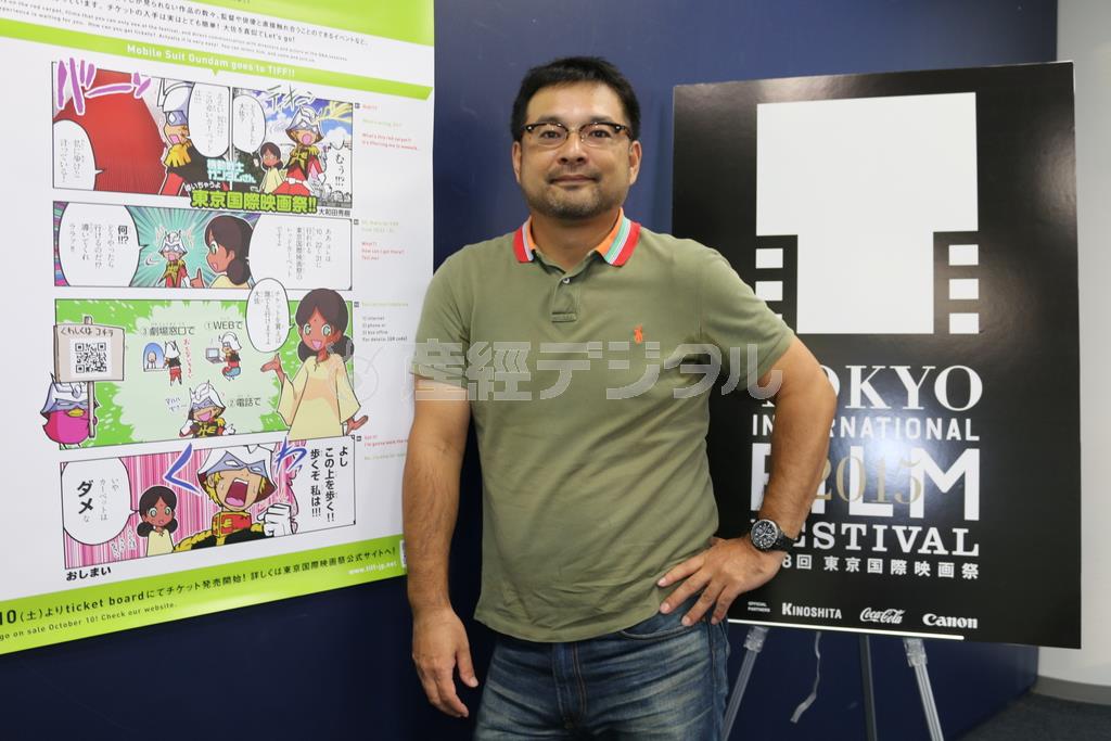 東京国際映画祭とコラボレーションし、大好きなガンダムのＰＲに務めた大和田秀樹さん＝２０１５年１０月１９日（高橋天地撮影）