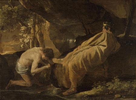 ニコラ・プッサン≪パクトロス川の源のミダス王≫１６２６年頃、油彩・カンヴァス（フェッシュ美術館（アジャクシオ）、提供写真）。（Ｃ）ＲＭＮ－Ｇｒａｎｄ＿Ｐａｌａｉｓ／Ｇｅｒａｒｄ＿Ｂｌｏｔ／ｄｉｓｔｒｉｂｕｔｅｄ＿ｂｙ＿ＡＭＦ