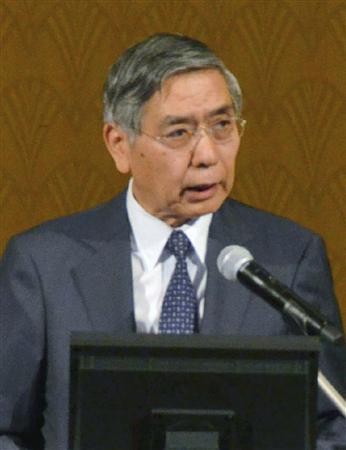 講演する日銀の黒田総裁＝６日午後、東京都港区