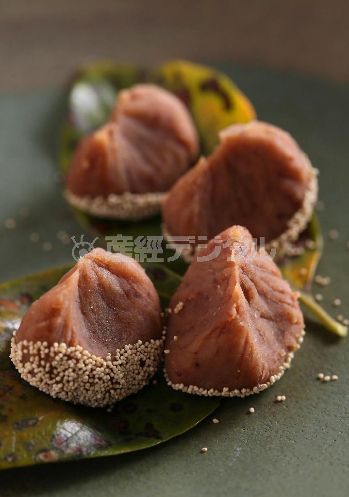 菓子も家永澄子さんの手作り。秋はクリの渋皮煮をきんとんにし、ケシの実をつけて、見た目もクリに＝２０１５年１０月１６日、京都府宇治市（志儀駒貴撮影）