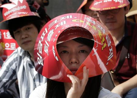 「起業しやすい国」として世界４位に評価された韓国はストライキ天国でもある＝２０１５年９月、ソウル（ＡＰ）