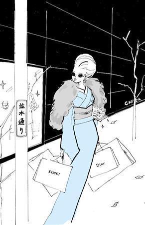 ビニールバッグで広がる着物の世界（平松昭子さん提供）。ｈｔｔｐ：／／ｋｉｍｏｎｏｓｎａｃｋ．ｂｌｏｇｓｐｏｔ．ｃｏｍ