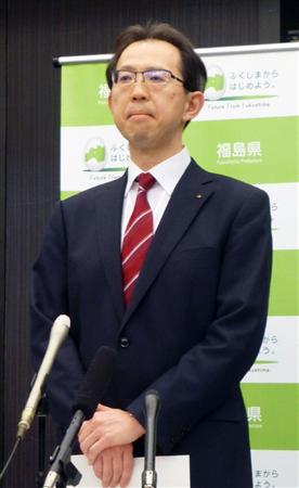 丸川環境相との会談後、取材に応じる福島県の内堀雅雄知事＝４日午後、福島市