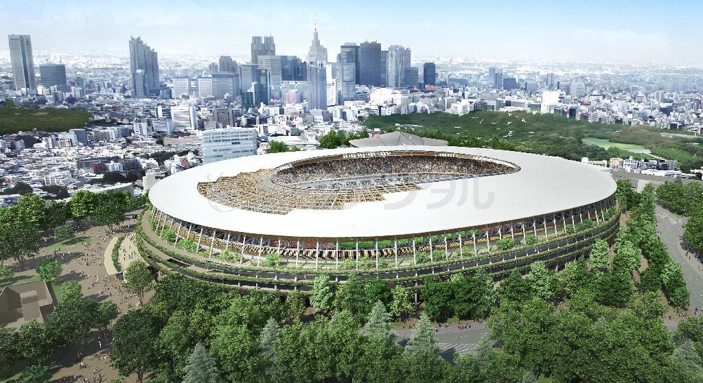 日本スポーツ振興センター（ＪＳＣ）が発表した新国立競技場のイメージ図（Ａ案）。Ｂ案とともに「杜のスタジアム」をコンセプトとしている（技術提案書よりＪＳＣ提供）