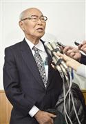 高速増殖炉もんじゅの新たな運営主体を議論する有識者検討会の初会合を終え、記者の質問に答える有馬朗人座長＝２８日午前、文科省