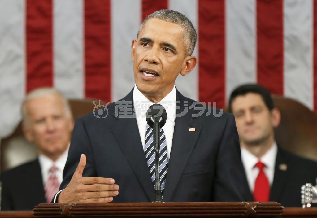１月１２日、一般教書演説を行うバラク・オバマ米大統領＝２０１６年、米国・首都ワシントン（ＡＰ＝共同）
