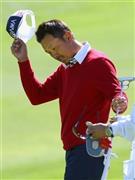 最終ラウンド、通算２オーバーでホールアウトした岩田寛＝２０１６年２月１日、米カリフォルニア州ラホヤのトーリーパインズＧＣ（共同）