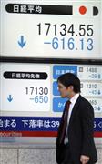 ３日の東京株式市場は急落、平均株価の下落幅は一時、６００円を超えた＝３日（ＡＰ）