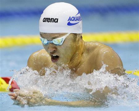 東京都選手権男子１００メートル平泳ぎで２位だった北島。５大会連続の五輪を目指す＝２０１６年１月３０日、東京都江東区の東京辰巳国際水泳場（共同）