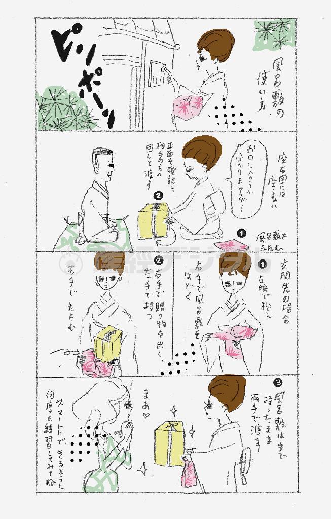 すてきな風呂敷＿優雅な作法（平松昭子さん提供）。ｈｔｔｐ：／／ｋｉｍｏｎｏｓｎａｃｋ．ｂｌｏｇｓｐｏｔ．ｃｏｍ