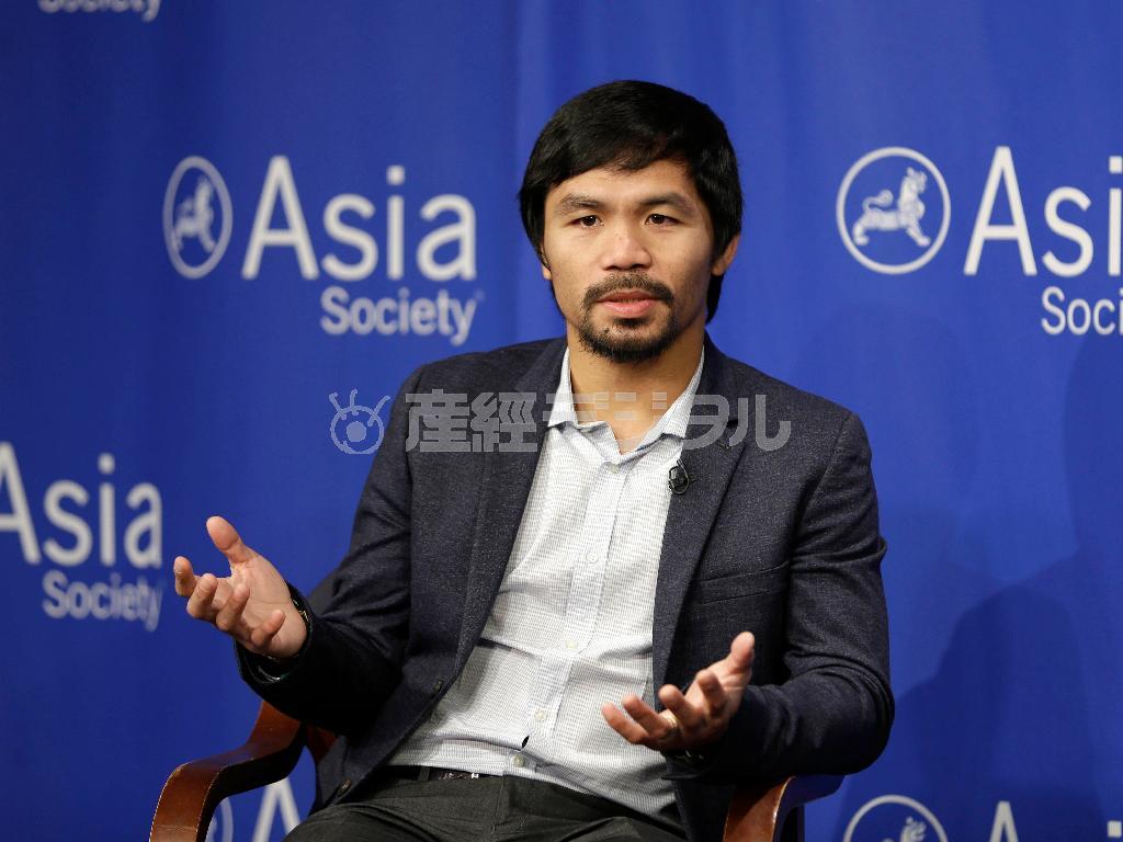 フィリピンのプロボクサーで前人未到の８階級制覇を成し遂げたマニー・パッキャオ氏＝２０１５年１０月１２日、米ニューヨーク（ＡＰ）