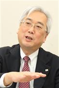 インタビューに応じる、東芝メディカルシステムズの瀧口登志夫社長＝２５日午後、東京都港区