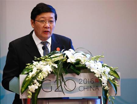 Ｇ２０開幕を前に記者会見した中国の楼継偉財政相（２６日、ＡＰ）