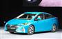 ニューヨーク国際自動車ショーでトヨタ自動車が初公開した「プリウス」のプラグインハイブリッド車（ＰＨＶ）の新型＝２３日（共同）