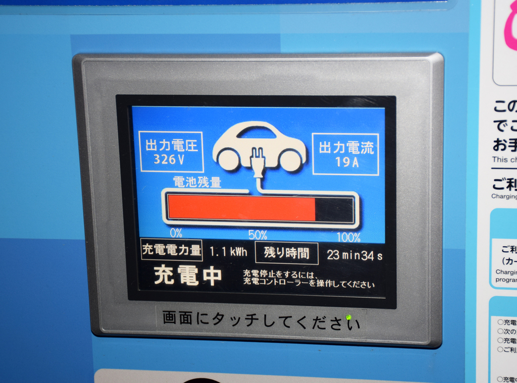 充電中は電力量、電池残量、残り時間などの情報が表示される