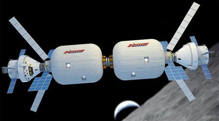 大型モジュールを２個つなげた民間宇宙ステーションの想像図（ビゲロー・エアロスペース提供）
