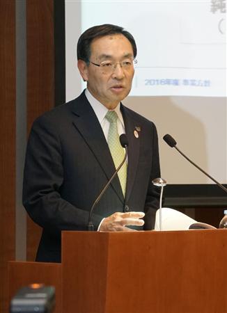 事業方針説明会に出席したパナソニックの津賀一宏社長＝３月３１日午後、東京都港区