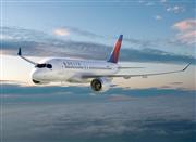 米デルタ航空が導入するボンバルディアの小型機「Ｃシリーズ」のイメージ（デルタ航空提供・共同）