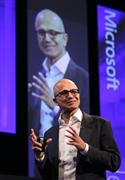 マイクロソフトのＩＴ技術者向け会議で講演するサティア・ナデラＣＥＯ＝２４日午前、東京都港区
