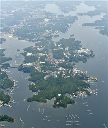 伊勢志摩サミットが行われる三重県志摩市の賢島＝２５日午前（共同通信社ヘリから）