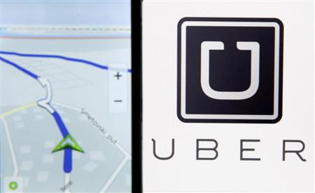 ノキアのスマートフォンで地図を見た際に表示されるウーバーのロゴ＝２０１５年５月（ロイター）