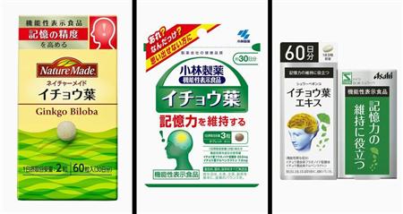 各社が販売するイチョウ葉を使用した機能性表示食品のサプリメント