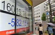 急落して約２カ月ぶりの安値となった日経平均株価を示すボード＝１３日午後、東京都中央区
