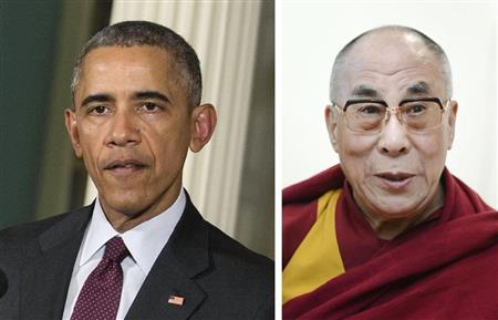 （左から）オバマ米大統領（ＵＰＩ＝共同）、ダライ・ラマ１４世