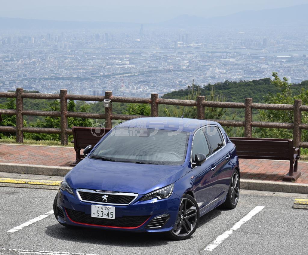 東六甲展望台からの日中の眺め。中央遠方にあべのハルカスが見える。プジョー・３０８ＧＴｉ