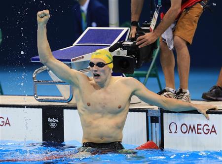 ４００メートル自由形で金メダルのホートン（オーストラリア）＝６日、リオデジャネイロ（ロイター）