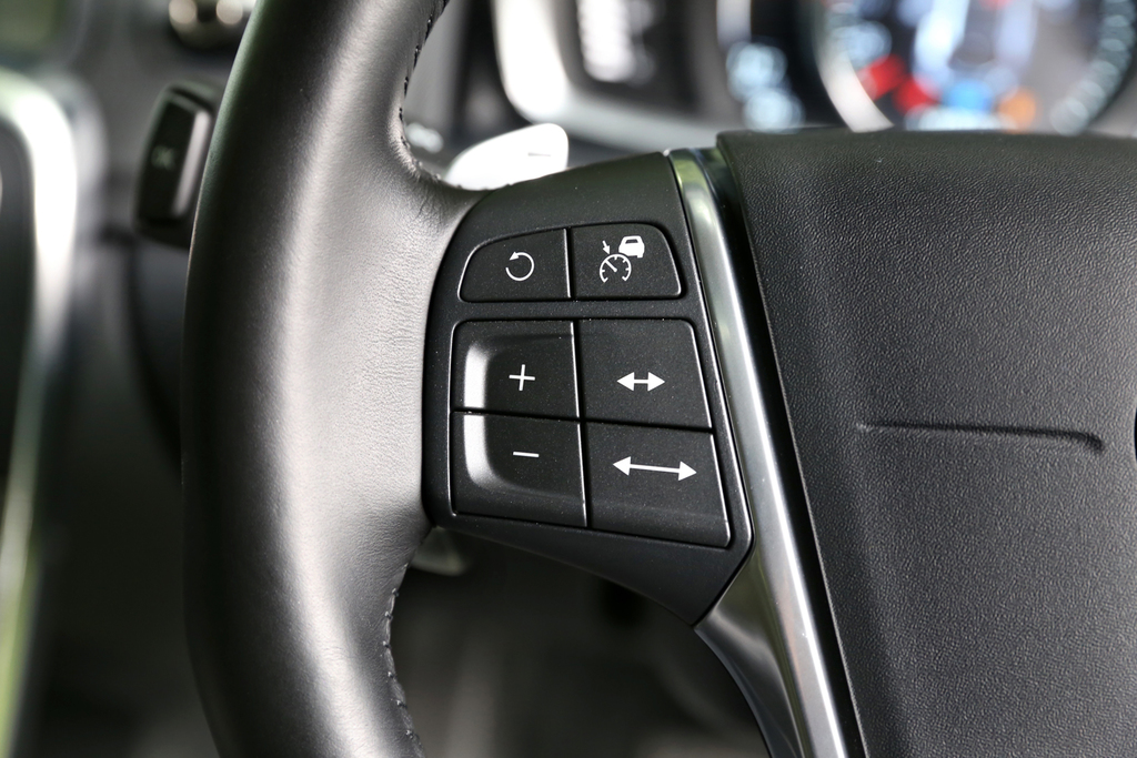 クルーズコントロールの起動ボタン。「＋／－」で上限速度を、「矢印（⇔）」で車間距離を設定する