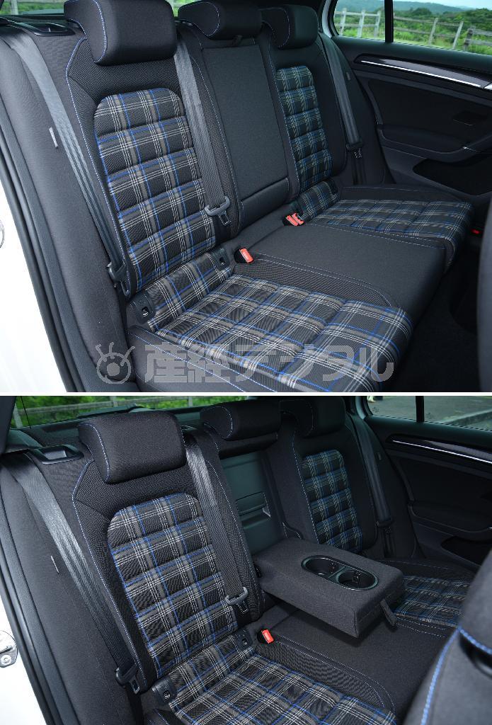 後席も同柄。アームレストが広めでくつろげる。ゴルフＧＴＥ