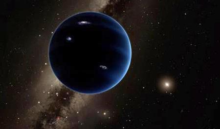 米国のチームが存在の可能性を指摘した第９惑星の想像図。右下の明るい点は太陽（カリフォルニア工科大提供）