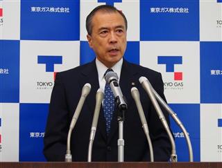 東京ガスグループの取り組みを説明する広瀬道明社長＝６日、東京都内