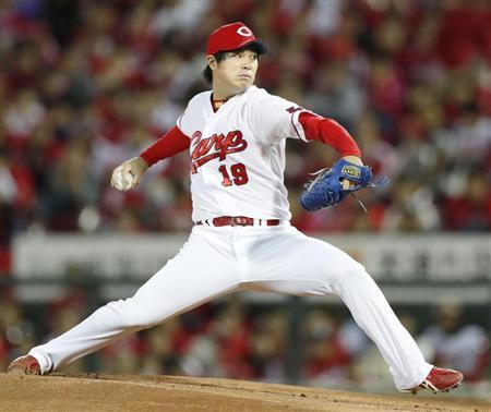 日本シリーズ第２戦、好投した広島・野村祐輔＝マツダスタジアム