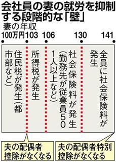 会社員の妻をめぐる配偶者控除や社会保険料