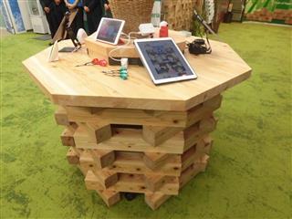 新たに開設したIoTフューチャーラボ。小国の杉で作られたテーブルの上にIoT機器が並ぶ=東京都品川区 新たに開設したIoTフューチャーラボ。小国の杉で作られたテーブルの上にIoT機器が並ぶ=東京都品川区