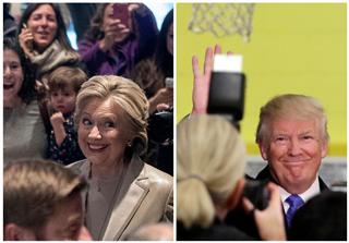 ８日、それぞれ投票を終えたヒラリー・クリントン候補（左）とドナルド・トランプ候補（ＡＰ）