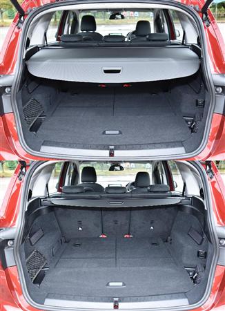 トノカバーをつけた状態でも荷室には十分な高さがある。フロアに出っ張りが少なく、効率よく積載できそうだ。ＢＭＷ・２１８ｄグランツアラー