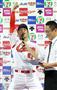 お立ち台で「最高です！」と叫ぶ広島カープの鈴木誠也選手＝８月９日、マツダスタジアム（撮影・鳥越瑞絵）