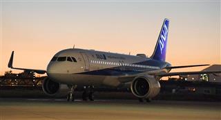 全日空が購入したエアバスの最新鋭小型機「Ａ３２０ｎｅｏ」＝１７日夕、羽田空港