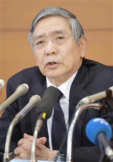 日銀の黒田総裁=31日午後、日銀本店 日銀の黒田総裁=31日午後、日銀本店