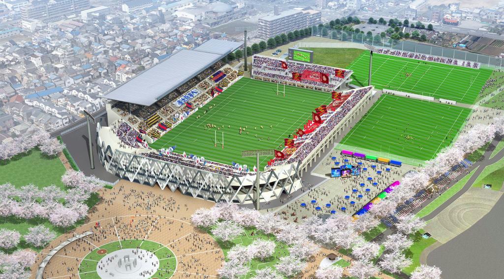 花園ラグビー場の改修後予想図。ラグビーＷ杯に向け、大規模改修が今月から始まる（大阪府東大阪市提供）